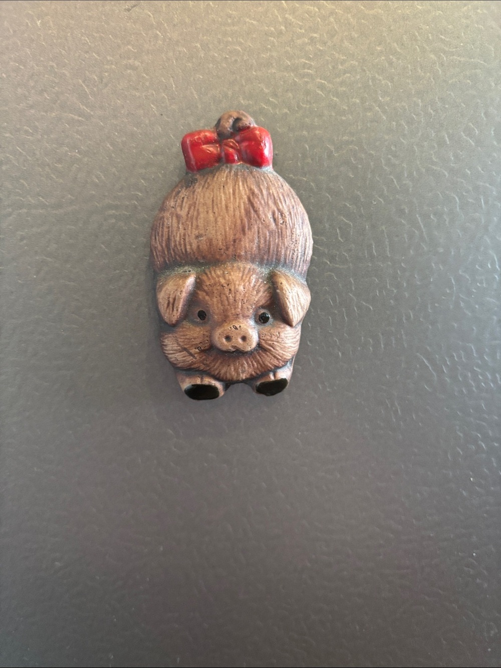 Pig Magnet with Red Bow - Cute Brown Pig Fridge Magnet